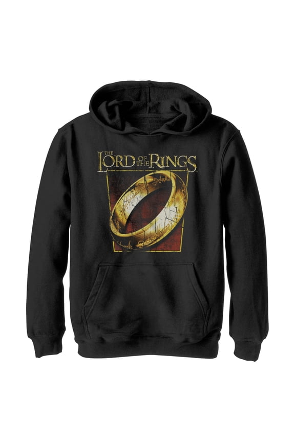 Boy's The Lord of the Rings Fellowship of the Ring Close-Up Ring Pull Over Hoodie Black Medium