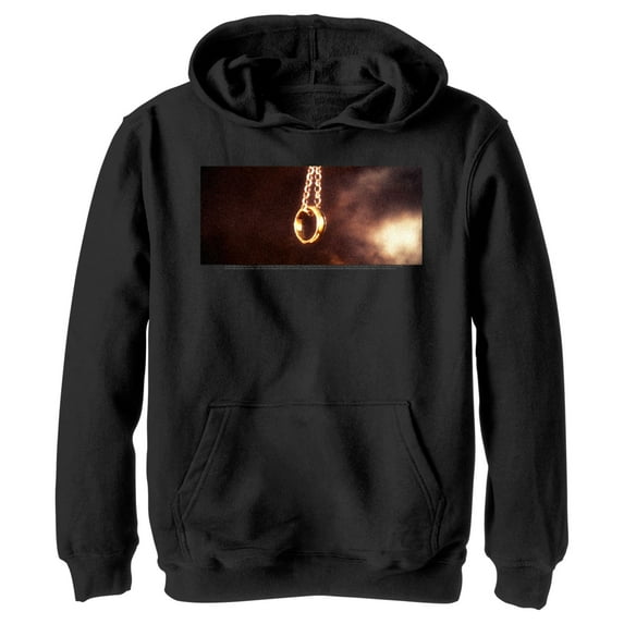 Boy's The Lord of the Rings Fellowship of the Ring Dangling Ring Pull Over Hoodie Black Large