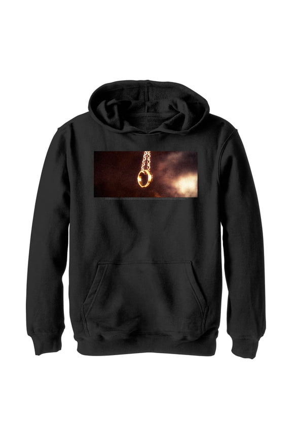 Boy's The Lord of the Rings Fellowship of the Ring Dangling Ring Pull Over Hoodie Black Medium