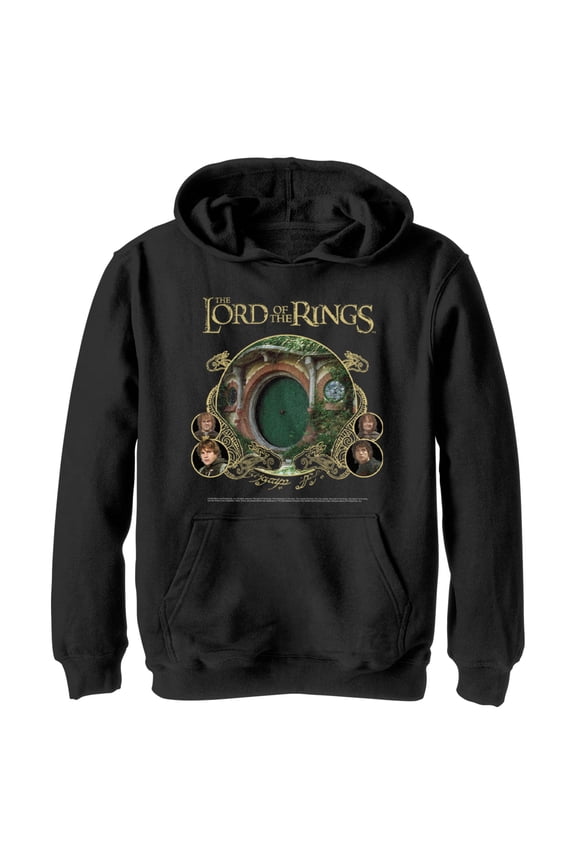 Boy's The Lord of the Rings Fellowship of the Ring The Shire Circles Pull Over Hoodie Black Small