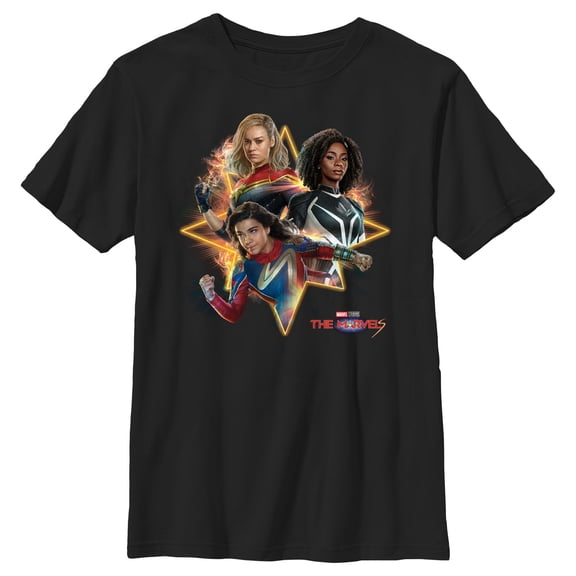 Boy's The Marvels Action Poses Graphic Tee Black Large