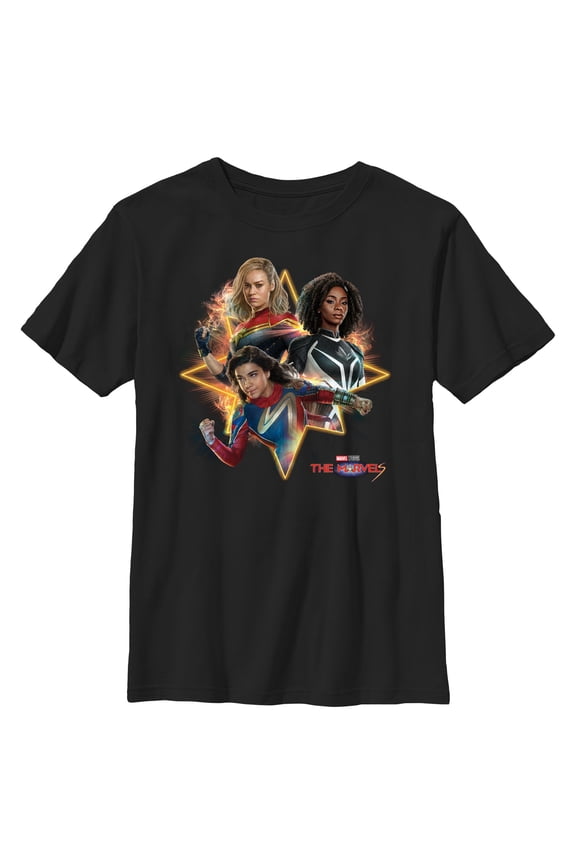 Boy's The Marvels Action Poses Graphic Tee Black Large