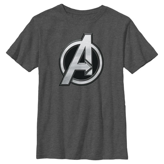 Boy's The Marvels Silver Avengers Logo Graphic Tee Charcoal Heather Small
