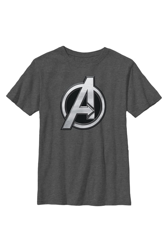 Boy's The Marvels Silver Avengers Logo Graphic Tee Charcoal Heather Small