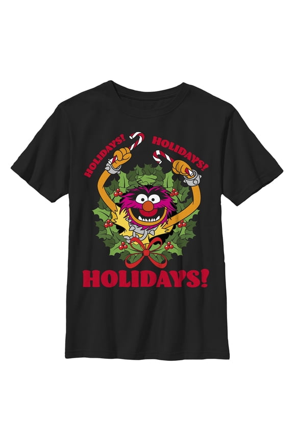 Boy's The Muppets Ho Ho Holidays! Graphic Tee Black Large