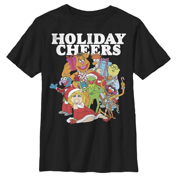 Boy's The Muppets Holiday Cheers Graphic Tee Black X Large