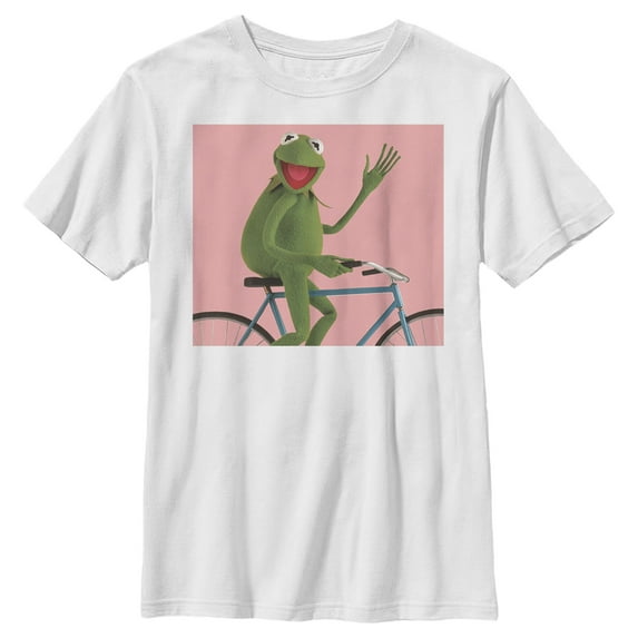 Boy's The Muppets Kermit Bike Wave Graphic Tee White Medium