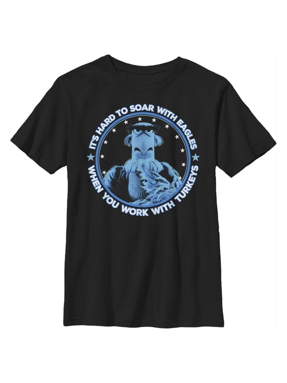 Boy's The Muppets Sam Eagle Work With Turkeys Graphic Tee Black Large