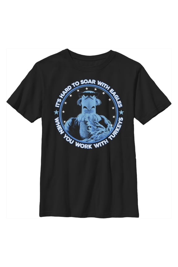 Boy's The Muppets Sam Eagle Work With Turkeys Graphic Tee Black X Small