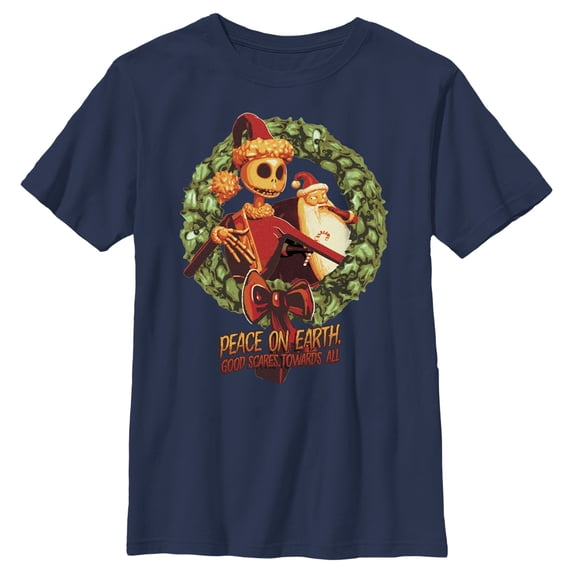 Boy's The Nightmare Before Christmas Christmas Jack Peace on Earth Good Scares Towards All Graphic Tee Navy Blue Small