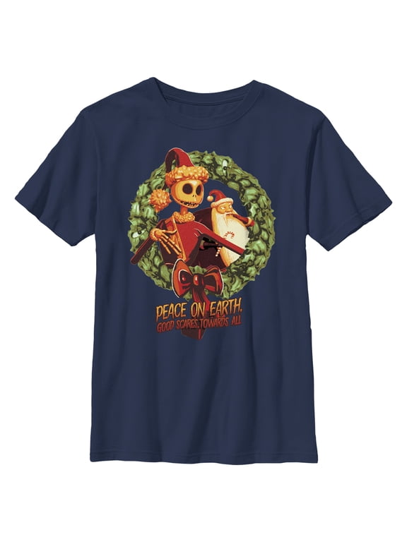 Boy's The Nightmare Before Christmas Christmas Jack Peace on Earth Good Scares Towards All Graphic Tee Navy Blue X Large