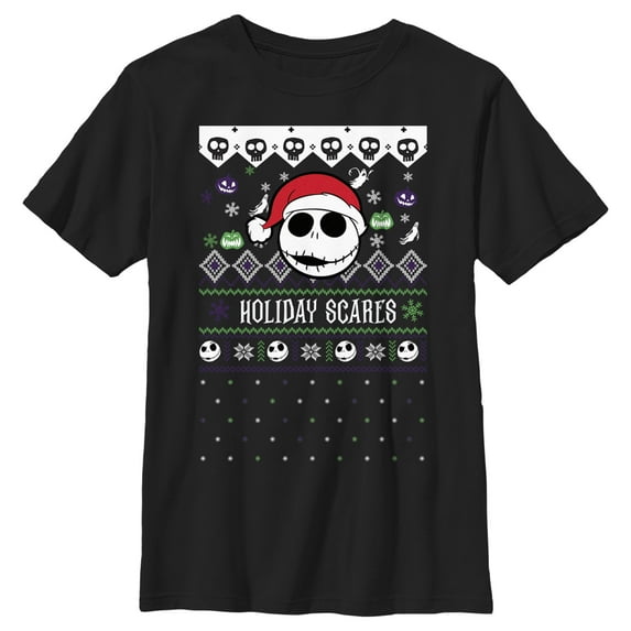 Boy's The Nightmare Before Christmas Holiday Scares Jack Face Graphic Tee Black Medium