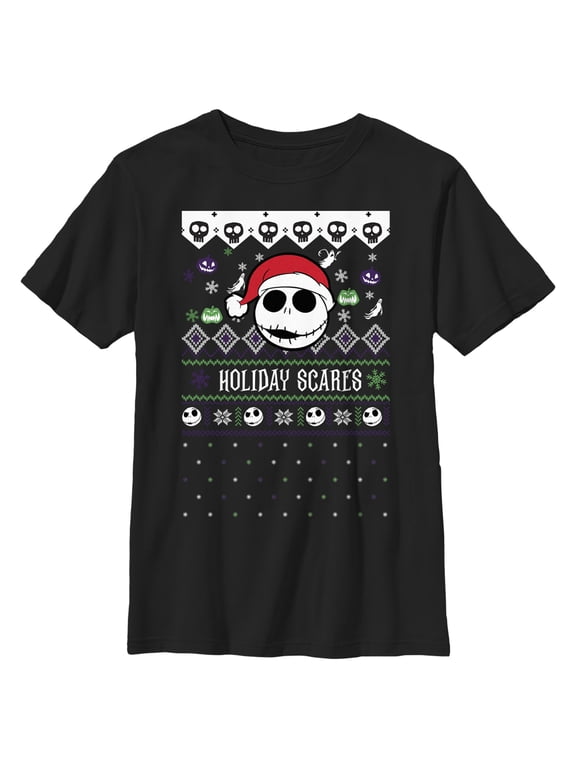 Boy's The Nightmare Before Christmas Holiday Scares Jack Face Graphic Tee Black Small
