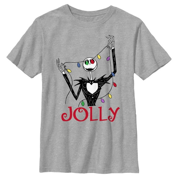 Boy's The Nightmare Before Christmas Jack Jolly Christmas Lights  Graphic Tee Athletic Heather Medium