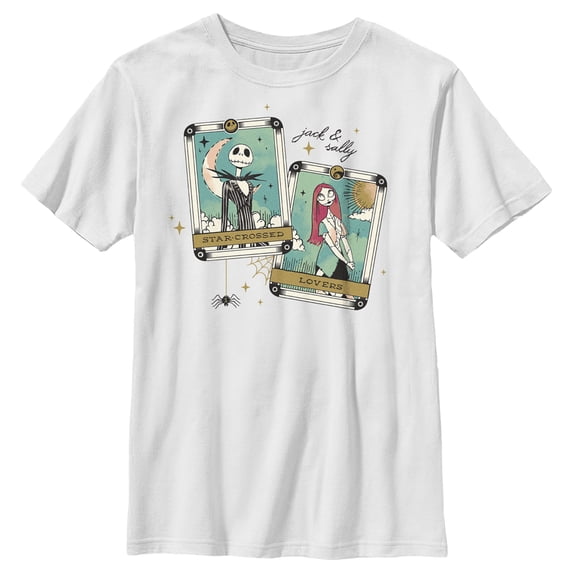 Boy's The Nightmare Before Christmas Jack and Sally Tarot Cards Graphic Tee White Small
