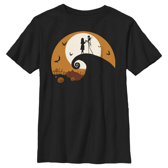 Boy's The Nightmare Before Christmas Jack and Sally on Spiral Hill Graphic Tee Black X Small