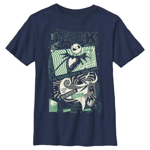 Boy's The Nightmare Before Christmas Jack and Zero Fest Poster Graphic Tee Navy Blue Medium