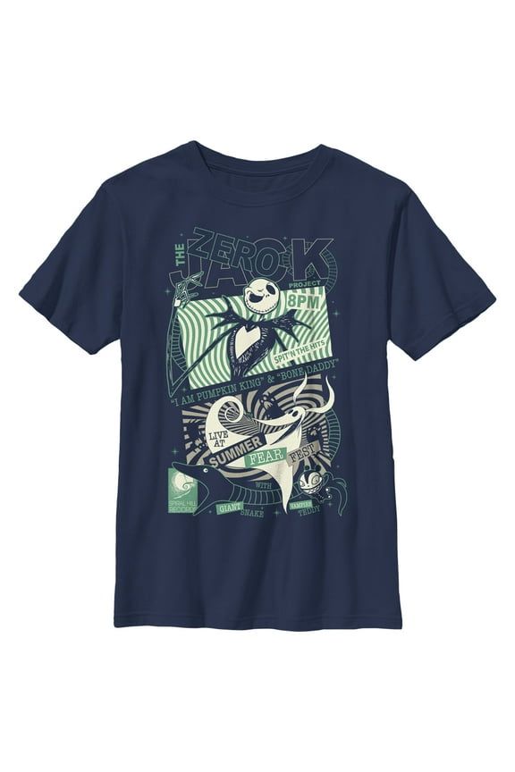 Boy's The Nightmare Before Christmas Jack and Zero Fest Poster Graphic Tee Navy Blue X Large
