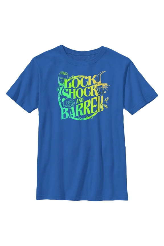 Boy's The Nightmare Before Christmas Lock, Shock, and Barrel Neon Circle Graphic Tee Royal Blue Small