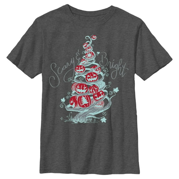 Boy's The Nightmare Before Christmas Scary & Bright Tree Graphic Tee Charcoal Heather Small