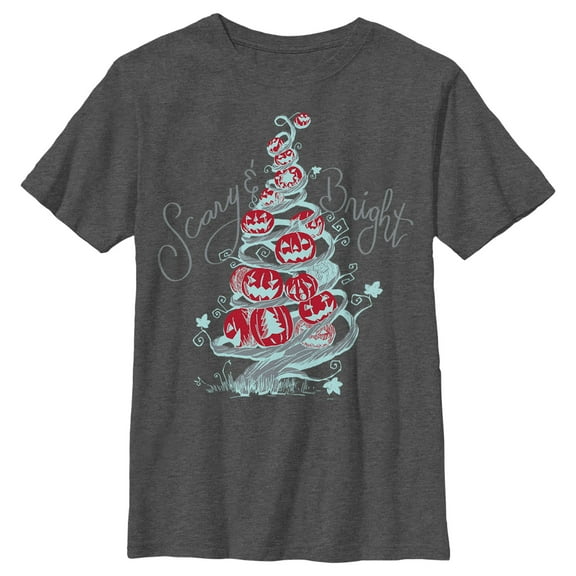Boy's The Nightmare Before Christmas Scary & Bright Tree Graphic Tee Charcoal Heather X Large