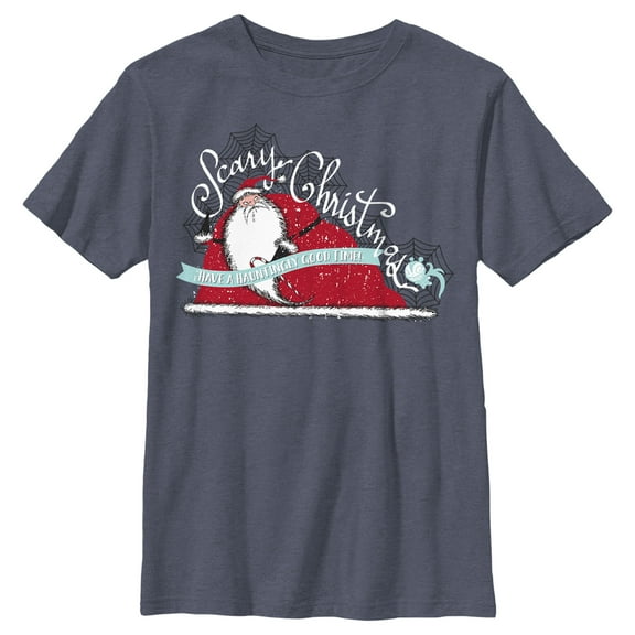 Boy's The Nightmare Before Christmas Scary Christmas Santa Claus  Graphic Tee Navy Blue Heather Small