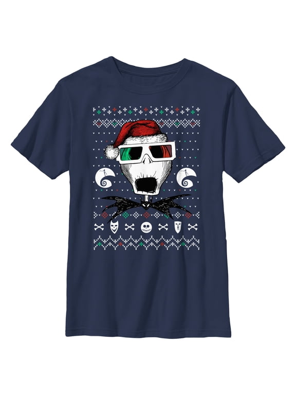 Boy's The Nightmare Before Christmas Ugly Christmas Jack Portrait Graphic Tee Navy Blue Medium