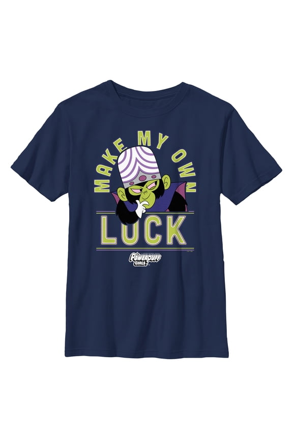 Boy's The Powerpuff Girls Make My Own Luck  Graphic Tee Navy Blue Large