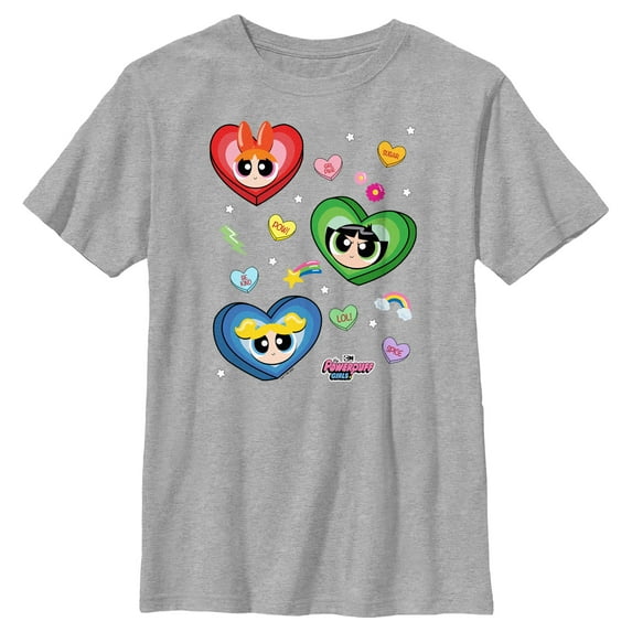 Boy's The Powerpuff Girls Valentine's Day Conversation Hearts Graphic Tee Athletic Heather Small