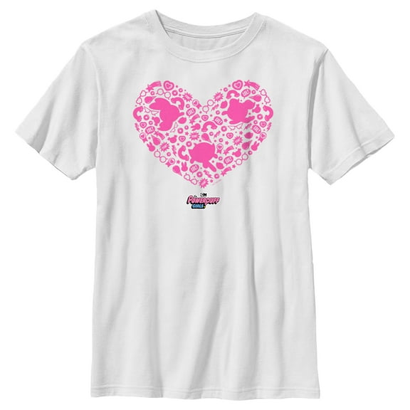 Boy's The Powerpuff Girls Valentine's Day Heart Silhouettes Graphic Tee White Medium