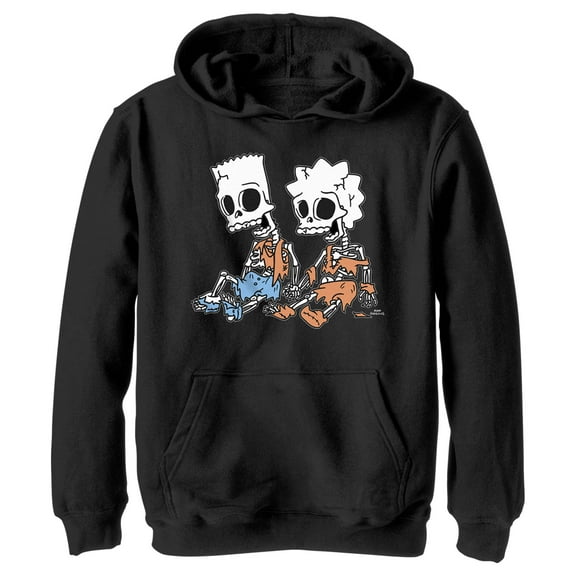 Boy's The Simpsons Skeleton Bart and Lisa Pull Over Hoodie Black Medium