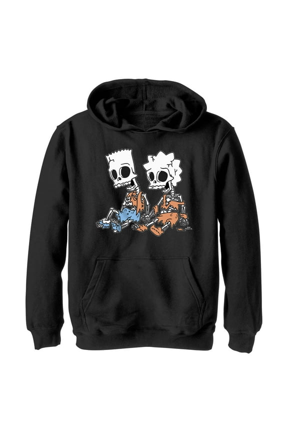 Boy's The Simpsons Skeleton Bart and Lisa Pull Over Hoodie Black Medium