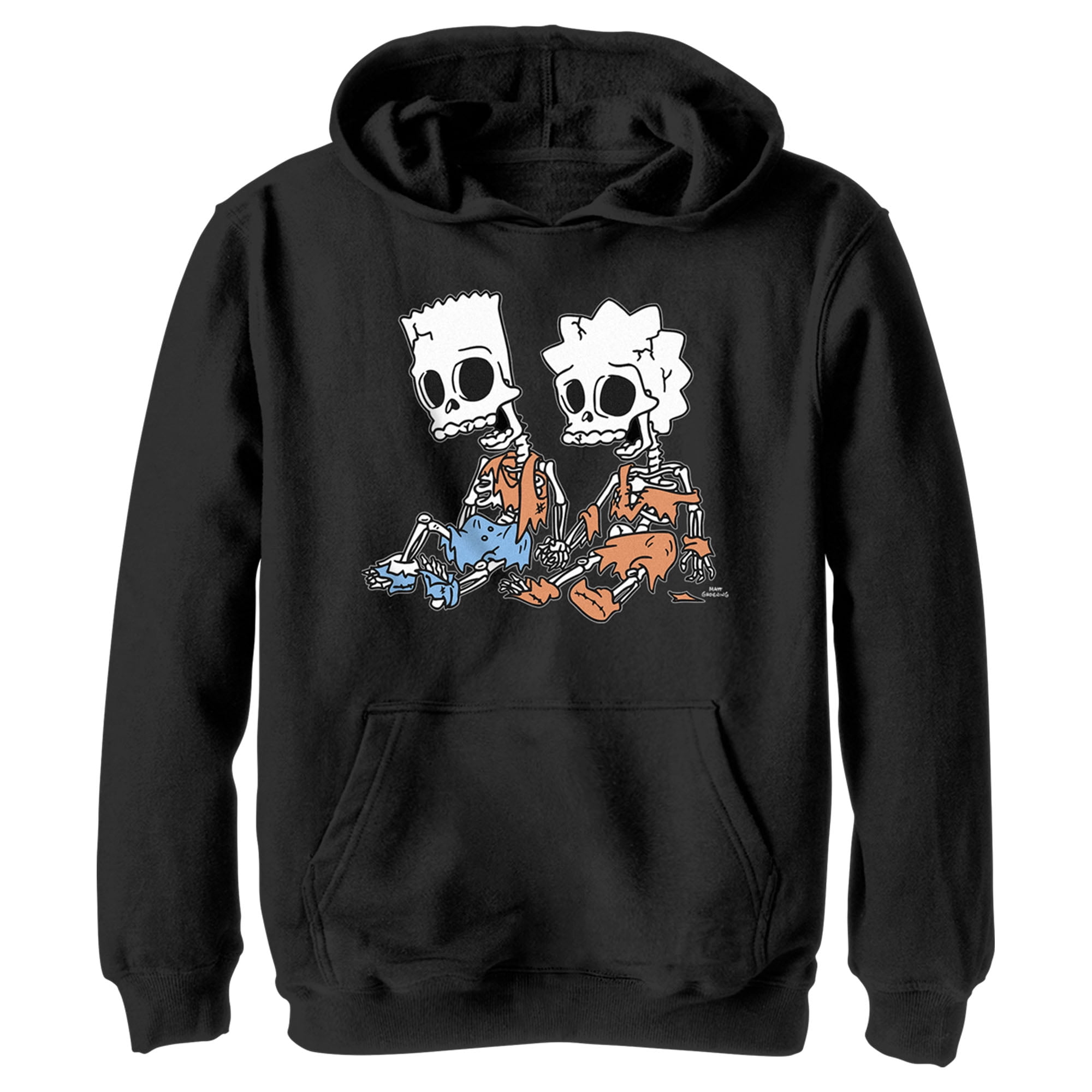 Boy's The Simpsons Skeleton Bart and Lisa Pull Over Hoodie Black Small