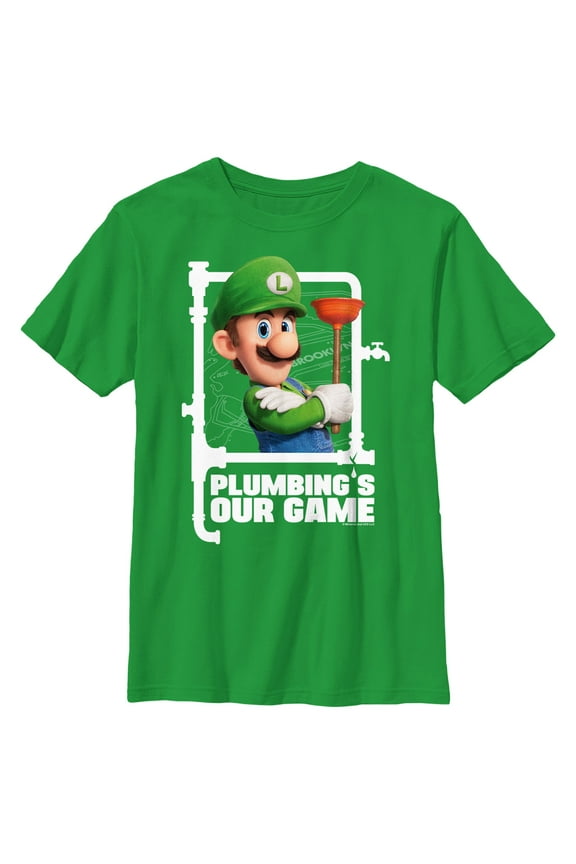 Boy's The Super Mario Bros. Movie Luigi Plumbing's Our Game Graphic Tee Kelly Green Medium