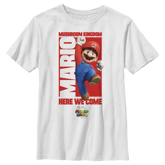 Boy's The Super Mario Bros. Movie Mario Mushroom Kingdom Here We Come Graphic Tee White Small