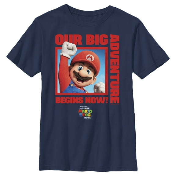 Boy's The Super Mario Bros. Movie Mario Our Big Adventure Begins Now Red  Graphic Tee Navy Blue Large