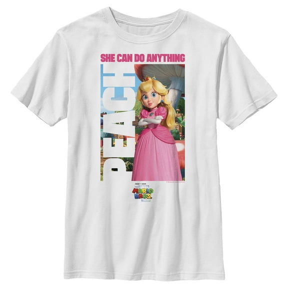 Boy's The Super Mario Bros. Movie Peach She Can Do Anything Poster Graphic Tee White Small