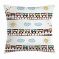 thumbnail image 1 of Boy's Throw Pillow Cushion Cover, Cartoon Style Train and Tracklines on Sunny Day Hand Drawn Sun and Clouds Flowers, Decorative Square Accent Pillow Case, 18 X 18 Inches, Multicolor, by Ambesonne, 1 of 2