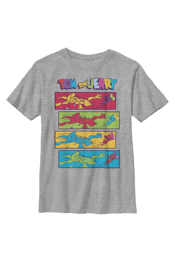 Boy's Tom and Jerry Action Panel Chase Graphic Tee Athletic Heather Large