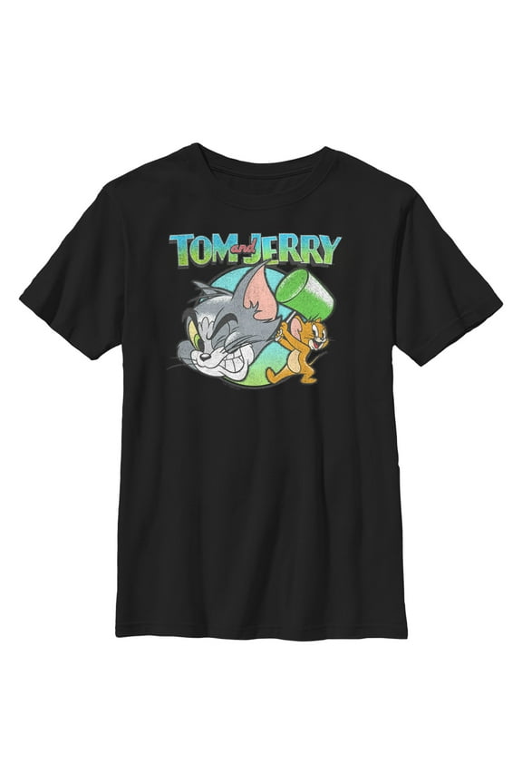 Boy's Tom and Jerry Bring Out the Hammer Graphic Tee Black X Small