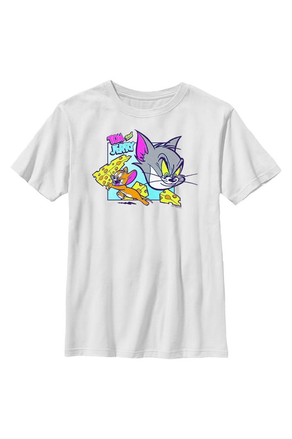 Boy's Tom and Jerry The Chase for Cheese Graphic Tee White Small