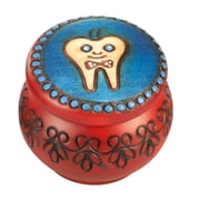 Boys Tooth Blue Red Round 2 x 2 Inch Wood Carved Decorative Box