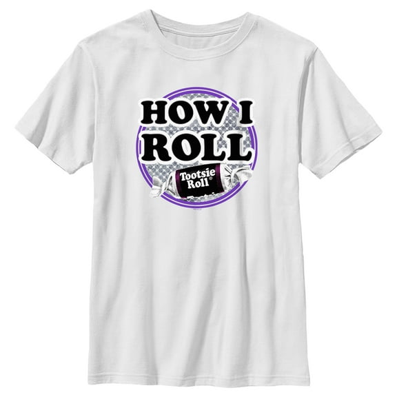 Boy's Tootsie Roll How I Roll Slogan  Graphic Tee White Small