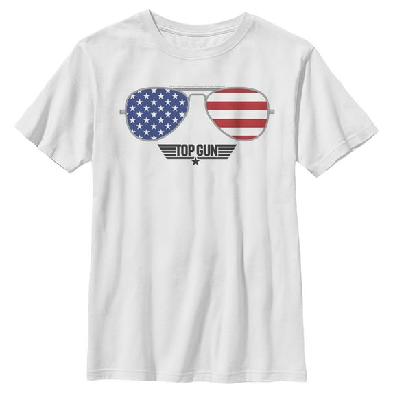 Boy's Top Gun American Flag Aviator Sunglasses Logo Graphic T-Shirt