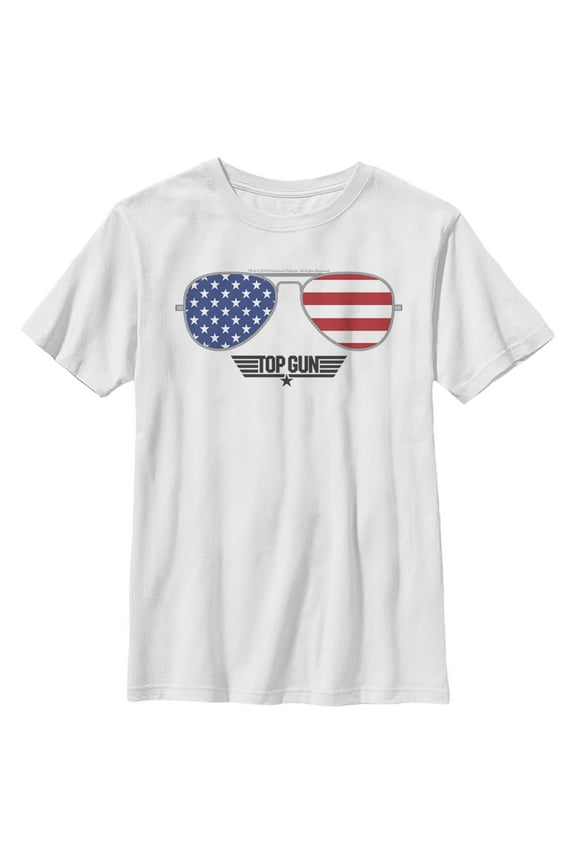 Boy's Top Gun American Flag Aviator Sunglasses Logo Graphic T-Shirt