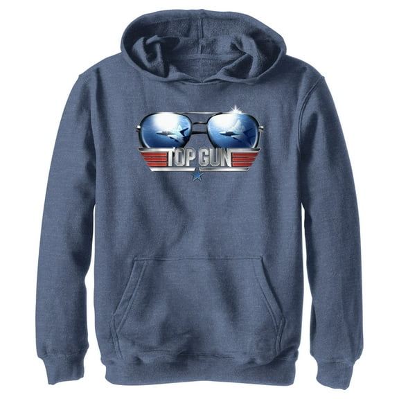 Boy's Top Gun Aviator Sunglasses Logo  Pull Over Hoodie Navy Blue Heather Small