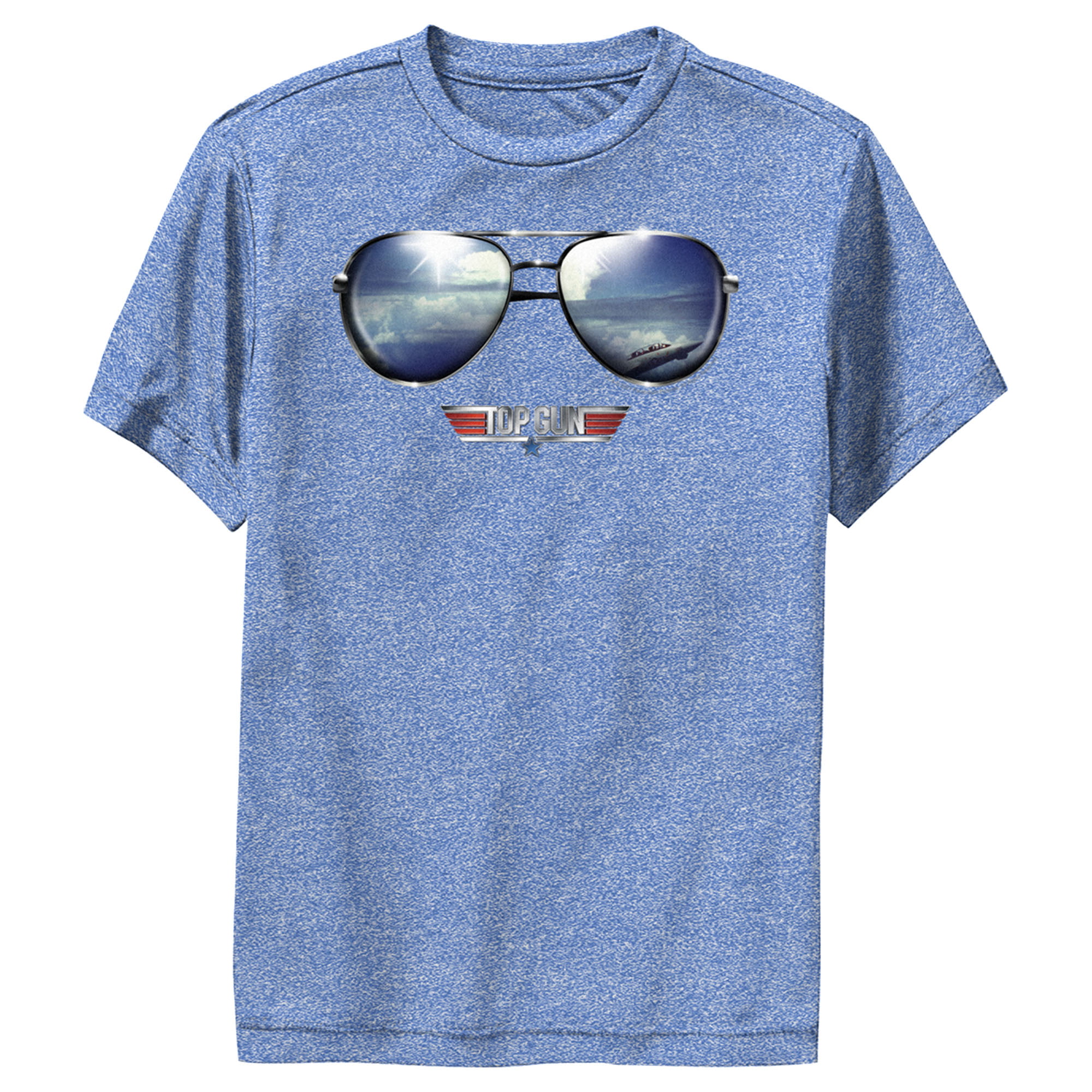 Graphic Logo Aviator Boy\'s Top Tee Large Heather Gun Royal Blue Reflection Sunglasses Performance