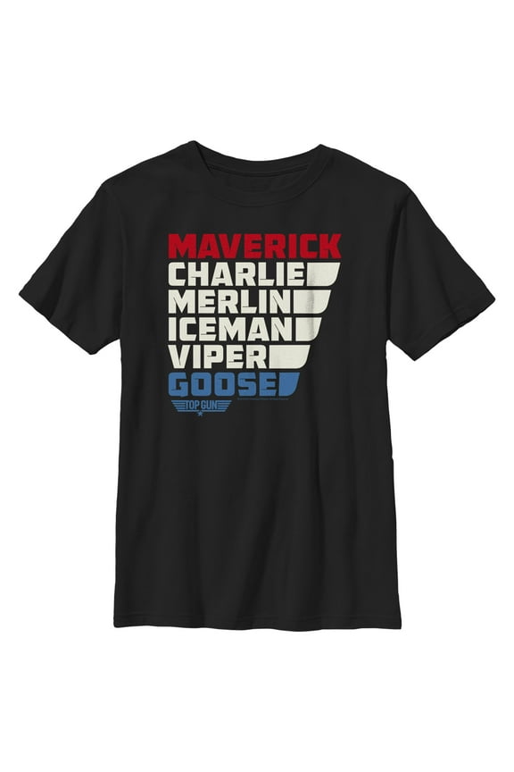 Boy's Top Gun Character Name Stack  Graphic T-Shirt