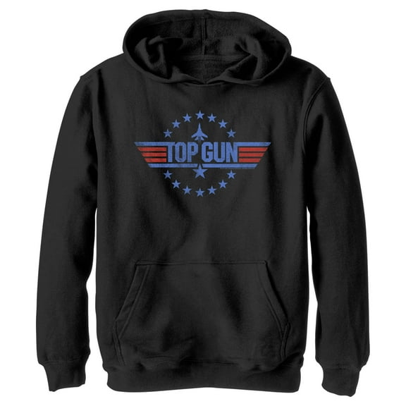 Boy's Top Gun Circle of Stars Logo  Pull Over Hoodie Black Medium
