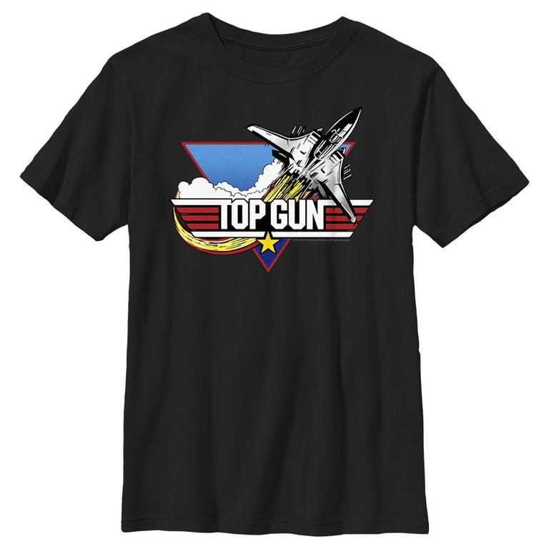 Boy\'s Top Gun Fighter Graphic Tee Large Jet Logo Black